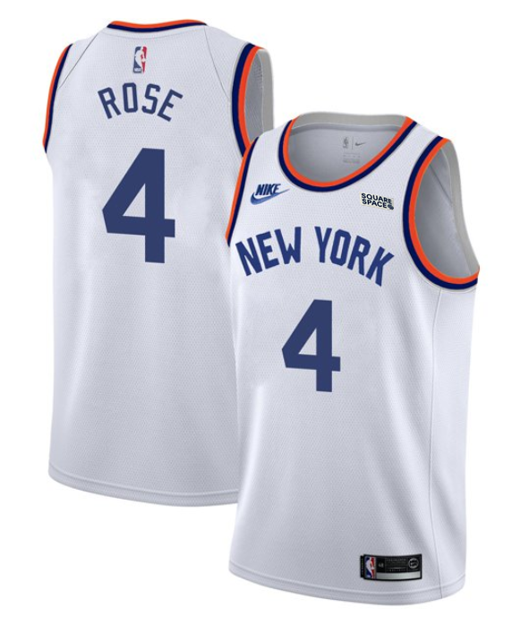 Men's New Yok Knicks #4 Derrick Rose 2021/2022 White City Edition Stitched Jersey Men's New Yok Knicks #4 Derrick Rose 2021/2022 White City Edition Stitched Jersey